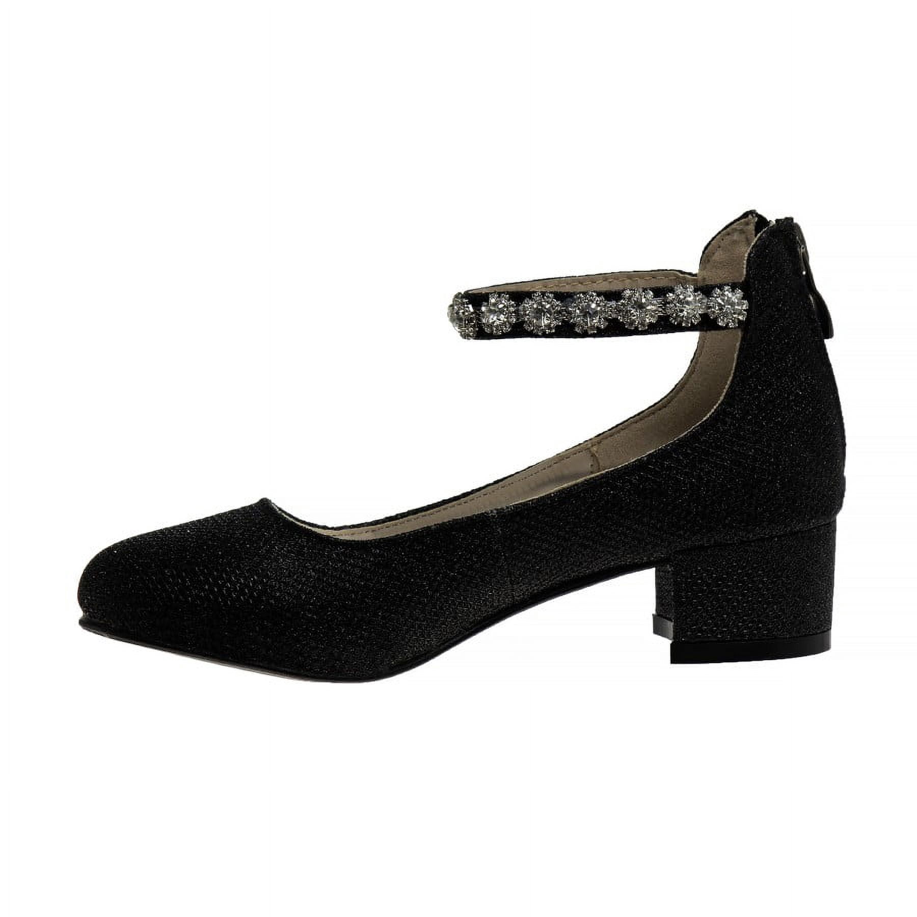 Badgley Mischka Little Kids Girls Block Heel Dress Shoes,  Black Glitter, 3