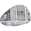 Personalized Women's Crest CZ Pave Top Class Ring available in Valadium, Silver Plus, 10kt and 14kt Yellow and White Gold