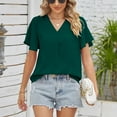 thumbnail image 6 of YueHuiYing Womens Button Down Shirts Short Sleeve Loose Collared V Neck Tunics Summer Tops Casual Business Blouses, 6 of 8
