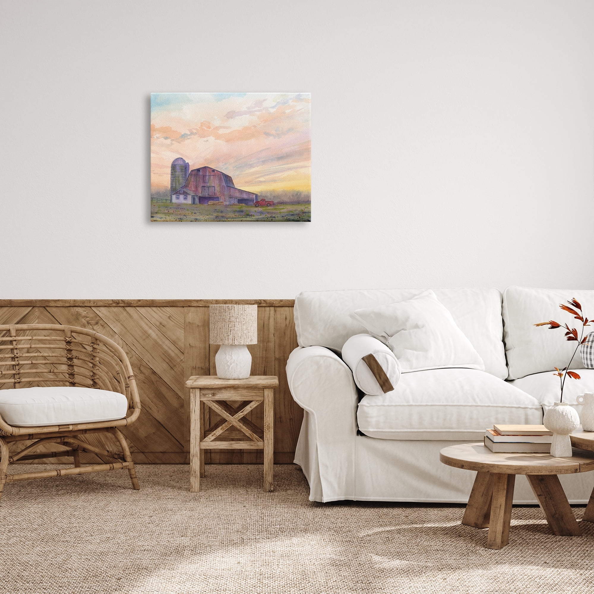 Stupell Industries Country Barn at Sunrise Nature Painting Gallery Wrapped Canvas Print Wall Art, 30 x 24