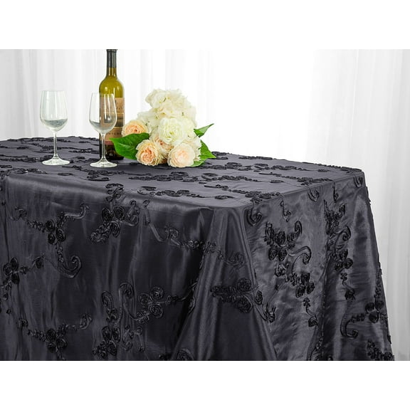 Wedding Linens Inc. 90" x 132'' Rectangular Ribbon Taffeta Tablecloth for Wedding, Luxury Events, Party use - Pewter/Charcoal