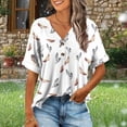 thumbnail image 2 of ZQUUVOU Women's T-Shirt Casual Button V-Neck Loose Elastic Printed Blouse A-White (2XL), 2 of 6