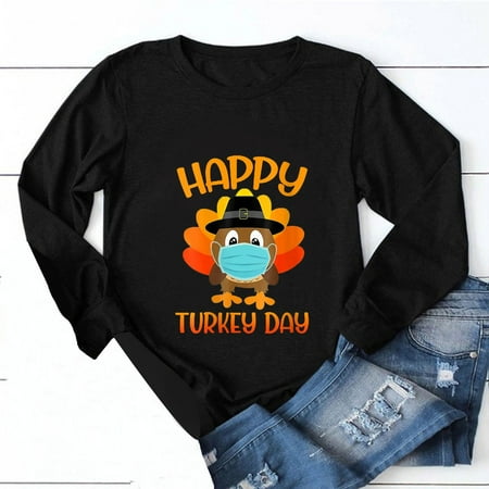 

YFPWM Womens Tops Casual silk blouse nursing tops bustier tops backless topThanksgiving Print O Neck T-shirt Long Sleeve Tops