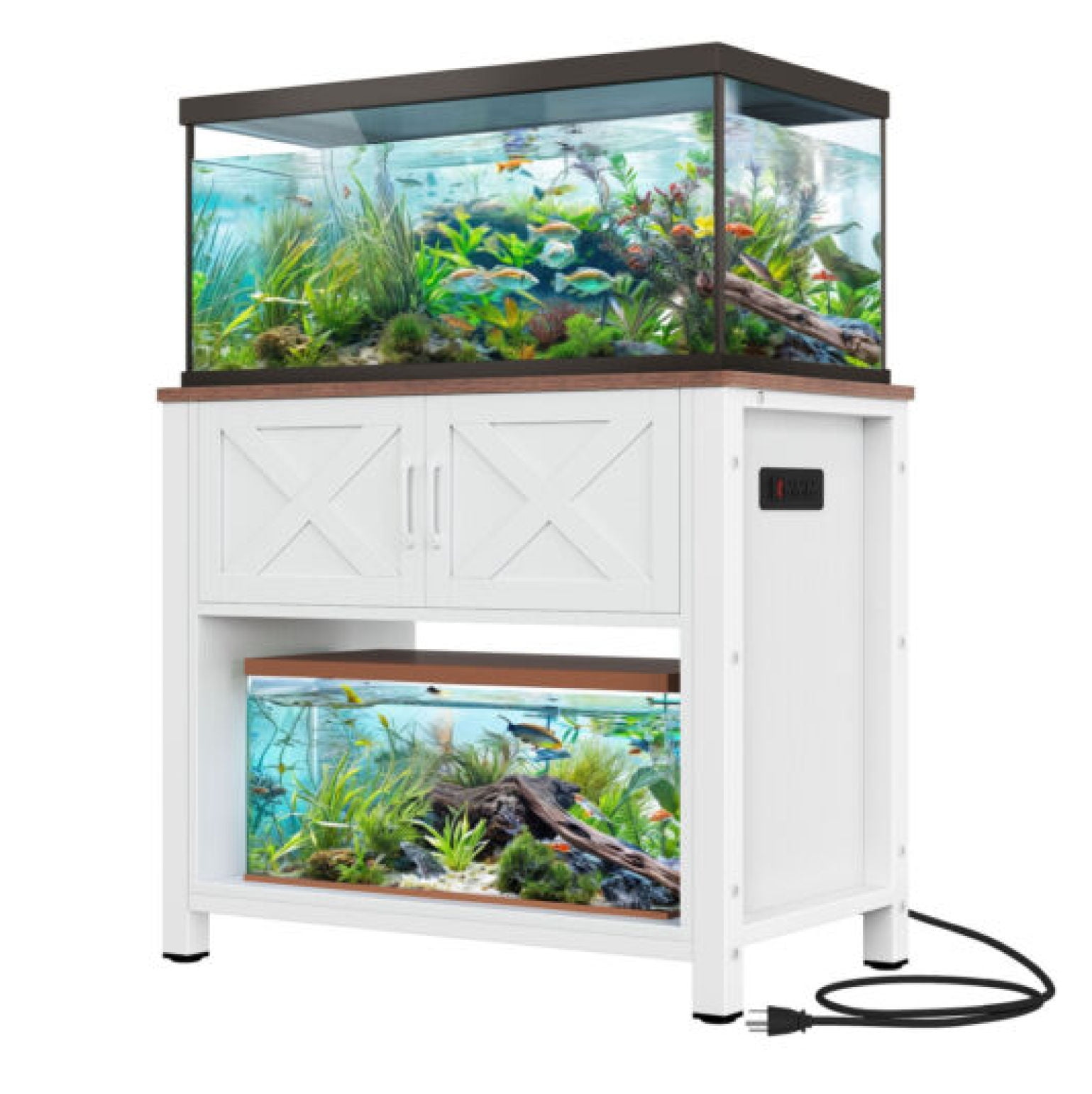 Free Shipping Uforic 55 75 Gallon Aquarium Stand with Power Outlets Cabinet for Fish Tank Accessories Storage Heavy Duty Metal Fish Tank Stand 865LBS Capacity White Walnut Walmart