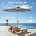 thumbnail image 2 of 9ft Outdoor Patio Umbrella - Market Table Pool Deck Umbrella UPF50+ UV Protection with Push Button Tilt, Crank and 8 Sturdy Ribs (Dark Blue, No base), 2 of 8
