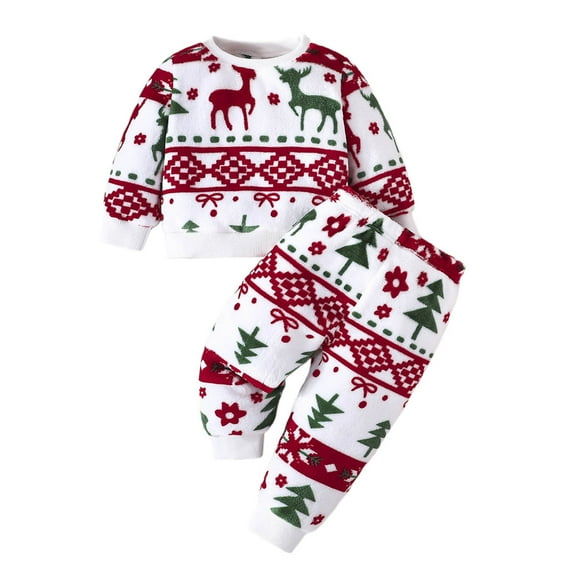 Angala Christmas Cozy Winter Themed Pajama For Girls Long Sleeve Top And Pants Loungewear Soft Holiday Outfit Cute Home Sleepwear Cozy Stylish Children Outfit Set 6-9 Months