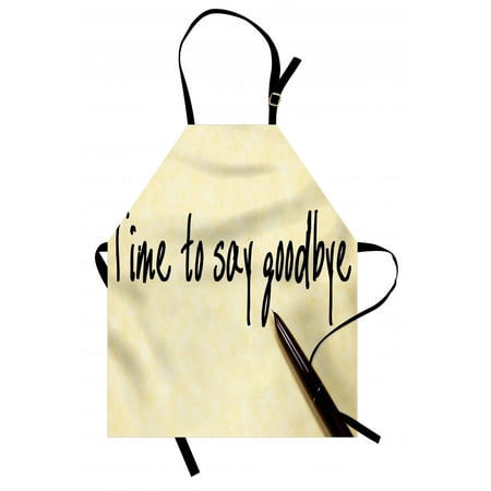Going Away Party Apron Time To Say Goodbye Hand Writing Ink Pen and Paper Artwork Print, Unisex Kitchen Bib Apron with Adjustable Neck for Cooking Baking Gardening, Pale Yellow Black, by