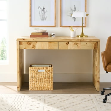 Better Homes & Gardens Burlwood Writing Desk with Two Drawers, Light Burl Wood Veneer