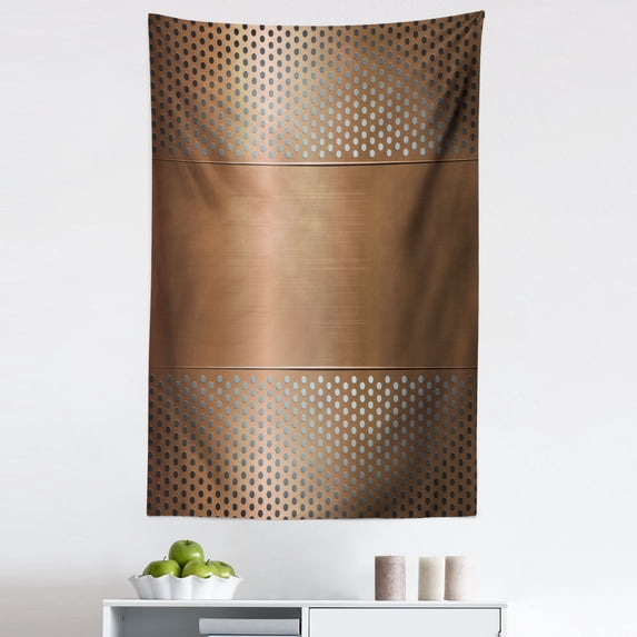 Industrial Tapestry, Perforated Grid Plate Steel Dots Illustration Futuristic Technology Theme, Fabric Wall Hanging Decor for Bedroom Living Room Dorm, 5 Sizes, Umber Ombre, by Ambesonne