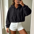 thumbnail image 7 of ZunFeo Womens Sherpa Fleece Jacket - Oversized Cropped Zip-Up Hooded Fuzzy Coat, Black,Size XL, 7 of 7