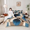 thumbnail image 4 of Manfei Retro Circle Pattern Queen Comforter Set,Modern Abstract Geometric Bedding Sets,Brown Blue Dot Bedding Comforter Set For Teens,Luxury Bedroom Decor Reversible,3-Piece, 4 of 8
