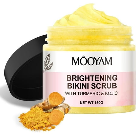 Mooyam Brightening Bikini Body Scrub with Turmeric Exfoliating Moisturizing & Glowing Scrub for Bikini Area, Even Skin Tone, 5.29 oz