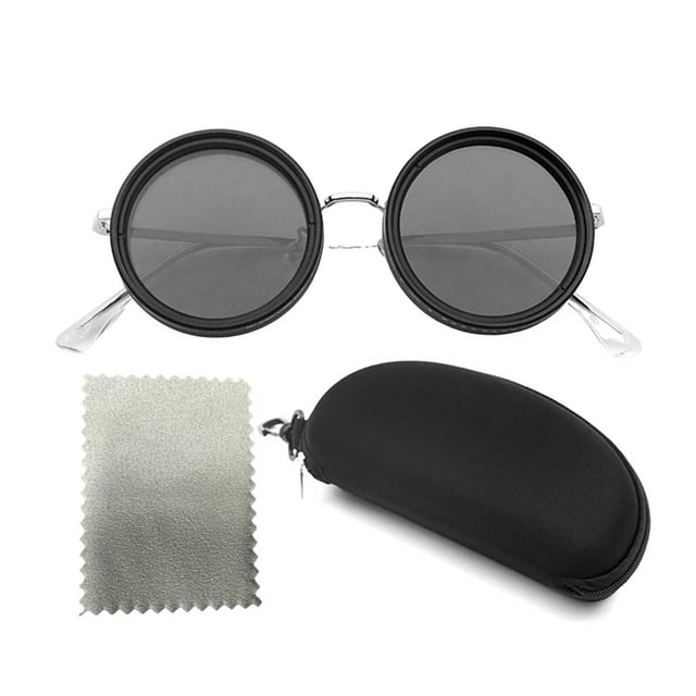 Visland Lunettes Rondes Polarisées avec Verres Filtrants ND 1-9 Vitesses Teinte Réglable Lunettes de Soleil Protection UV Hommes Plage Pêche Conduite Cyclisme Lunettes Lunettes