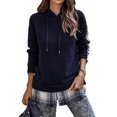 thumbnail image 1 of Sudaderas con capucha para mujer con cordón a cuadros y empalme con hombros caídos y manga informal para otoño e invierno, color azul real S, 1 of 6