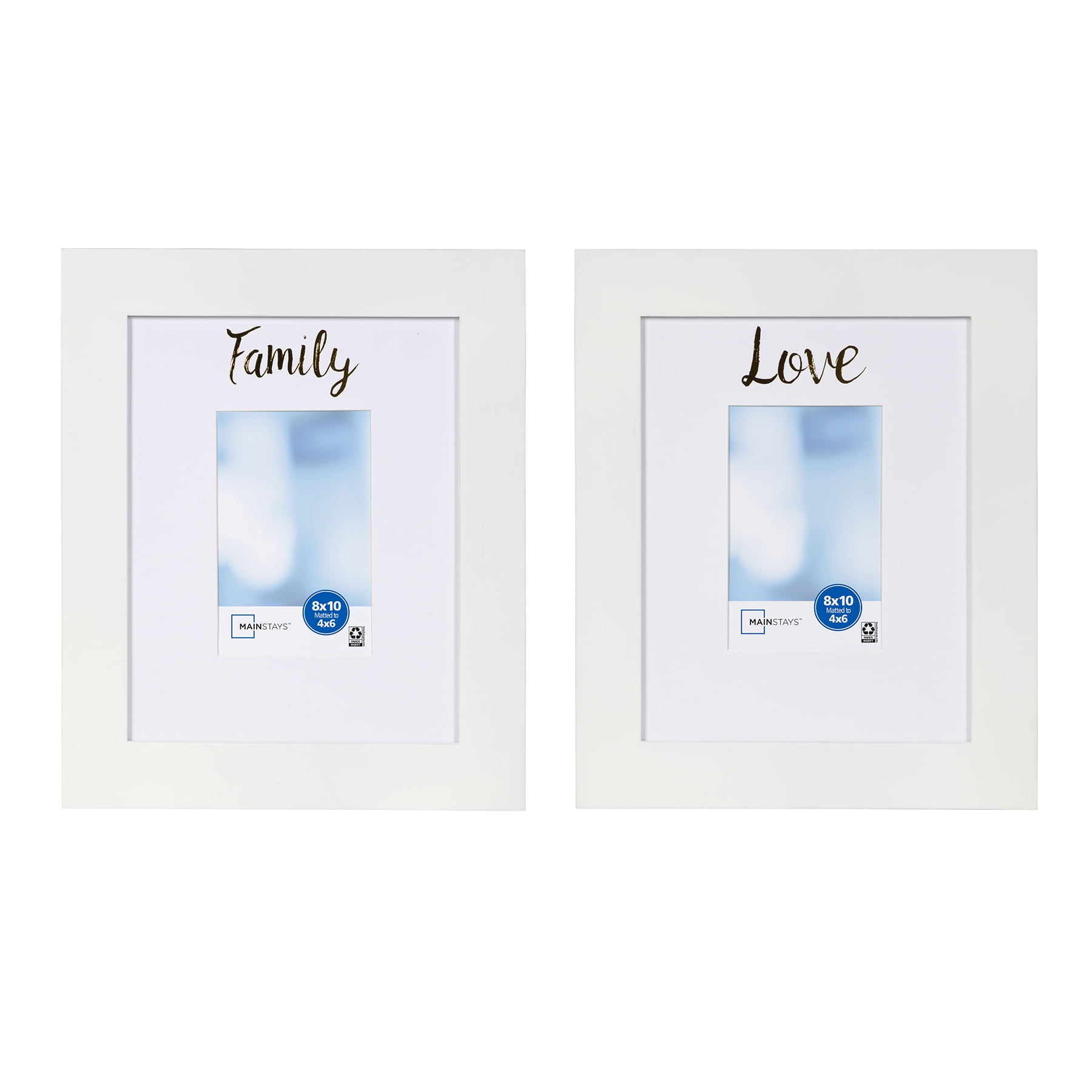 Mainstays 8x10 Matted to 4x6 Sentiment Tabletop Picture Frames, White