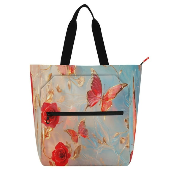 BZSMCE Book Tote Bag Casual Style Creatively Midjourney_ffyy4_3d_art_red_butterflies_and_roses_pink_and_blue_background_eba1e458-1e4b-4215-a5fe-5 Printed