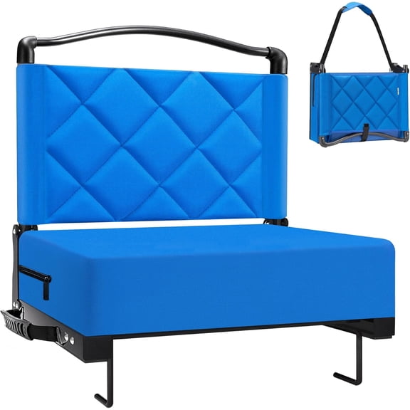 Stadium Seats with Back Support Cushion, Folding Stadium Seats for Bleachers Hold up 400lbs, Wide Bleacher Seat with Shoulder Strap & Handle Comfort for Sports Events (Black, 1pcs)