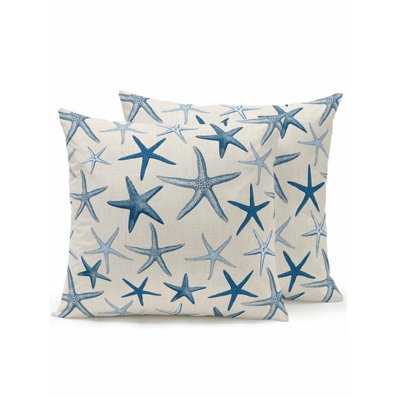 Outdoor Throw Pillow Set of 2, Navy Blue Starfish Waterproof Pillow with Insert Included, Coastal Summer Beach Ocean Rustic Decorative Accent Cushion Sofa Pillows for Patio Porch, 16 x 16 In