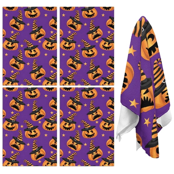 Halloween Kitchen Towels Set of 4, 18x26 Soft Absorbent Dish Towels with Ghost and Pumpkin Prints, Witchy Decorative Tea Towels for Kitchen, Fall Hand Towels for Bar and Coffee Station