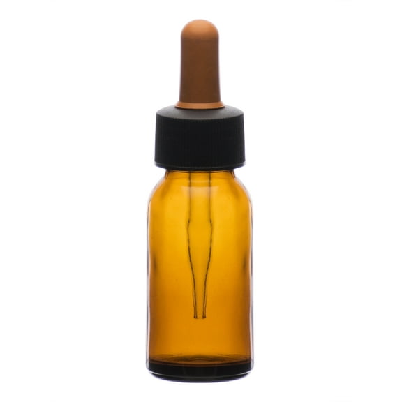 Dropping Bottle, 60ml (2oz) - Amber Soda Glass - Screw Cap with Amber Glass Dropper & Rubber Bulb - Eisco Labs