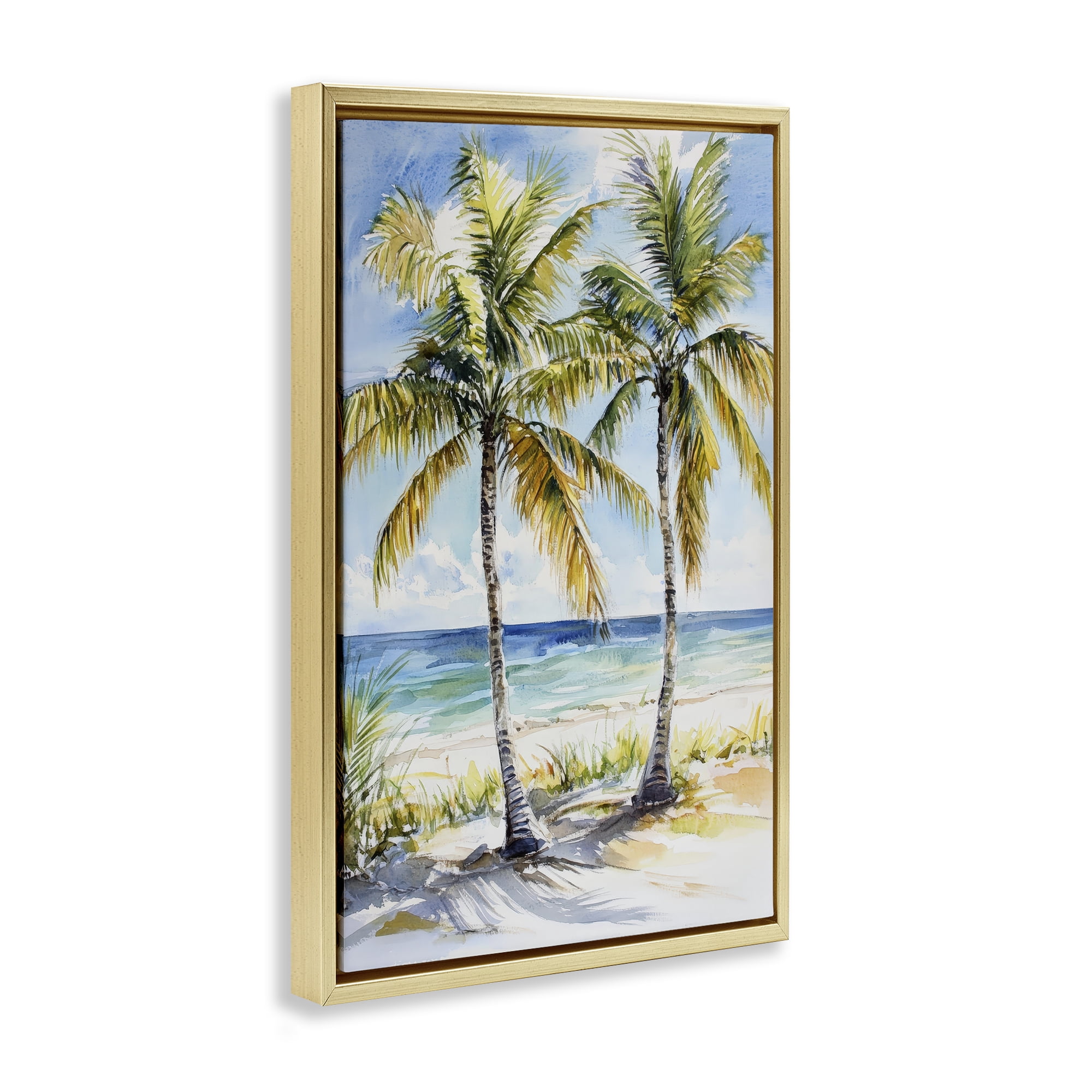 Stupell Industries Sandy Palms Duo Ocean View Gold Framed Floater Canvas Wall Art, design by Petal Prints Design