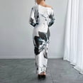 thumbnail image 5 of MORTTIC Women's Off-Shoulder Floral Print Bodycon Stretchy Party & Casual Long Sleeve Maxi Dress Black & Light Blue，XL, 5 of 7