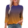 thumbnail image 2 of Jalioing Women's Blouses Crew Neck Pleated Front Casual Tunic Tops 3/4 Sleeve Gradient Fashion Summer Shirts, 2 of 5
