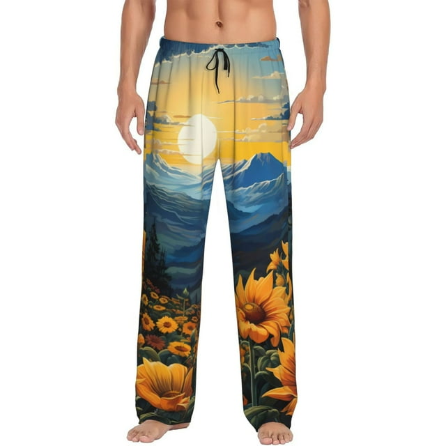 Fotbe Elegant Sunset Sunflower Pantalones de Pijama para Hombre, Pantalones de Dormir, Pantalones de Casa con Cintura Ajustable y Bolsillos-Large