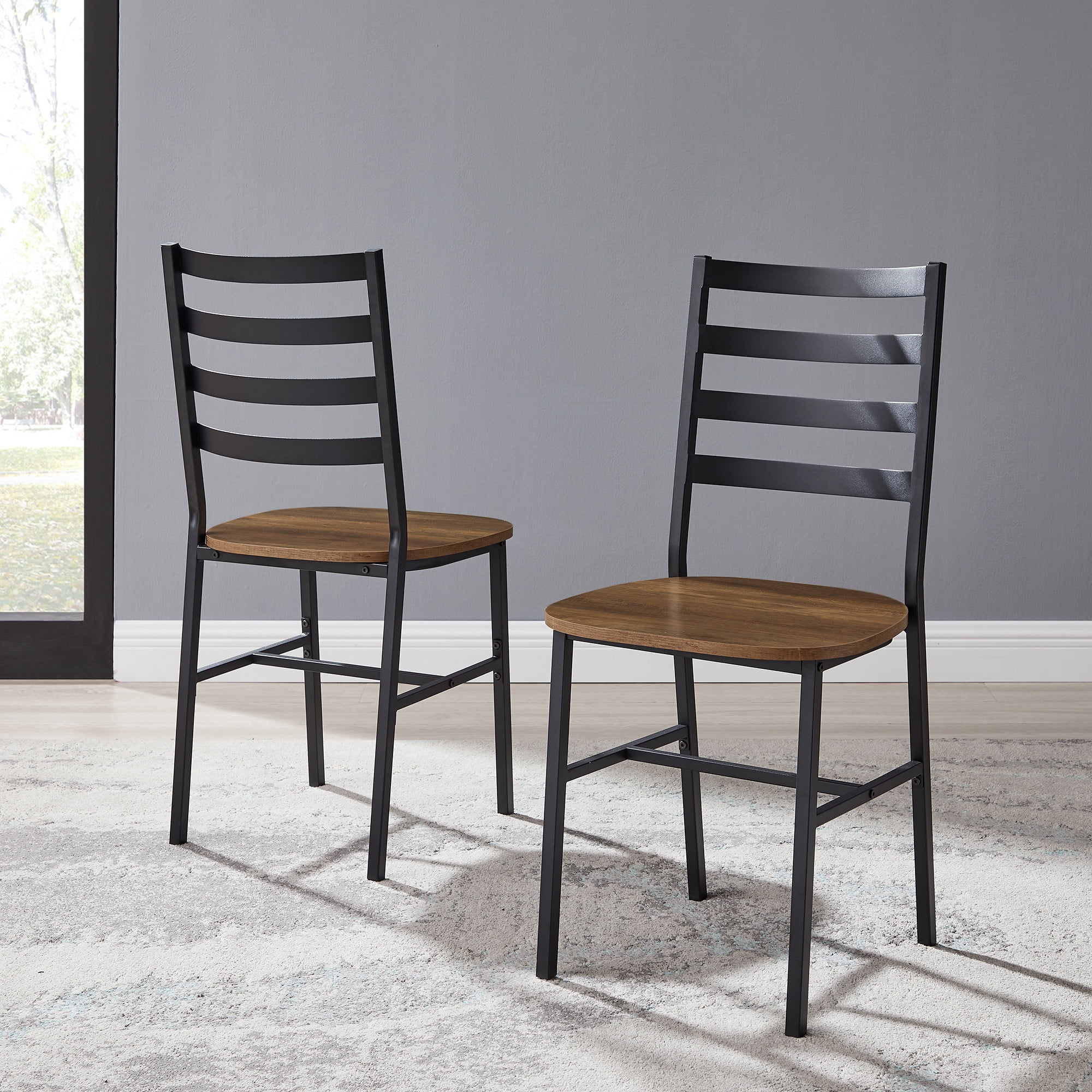 Manor Park Rustic Industrial Slat Back Metal and Wood Dining Chair, 2-Pack - Reclaimed Barnwood