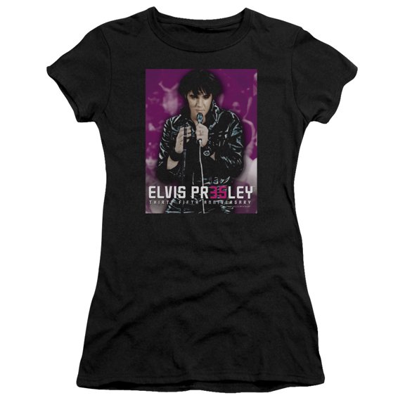 Elvis Presley 35 Leather S/S Junior Women's T-Shirt Sheer Black