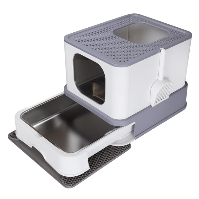 Caja de arena para gatos RIZZARI cerrada con tapa y cuchara, grande (45 libras)