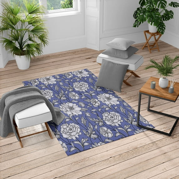 Aster Turkish Area Rug, Earth Tones Flower Petals Autumn Classic Flourishing Mother Nature Design, Soft Carpet for Living Room Decor with Distressed Look, 5.2' X 7.6', Dark Violet, by Ambesonne