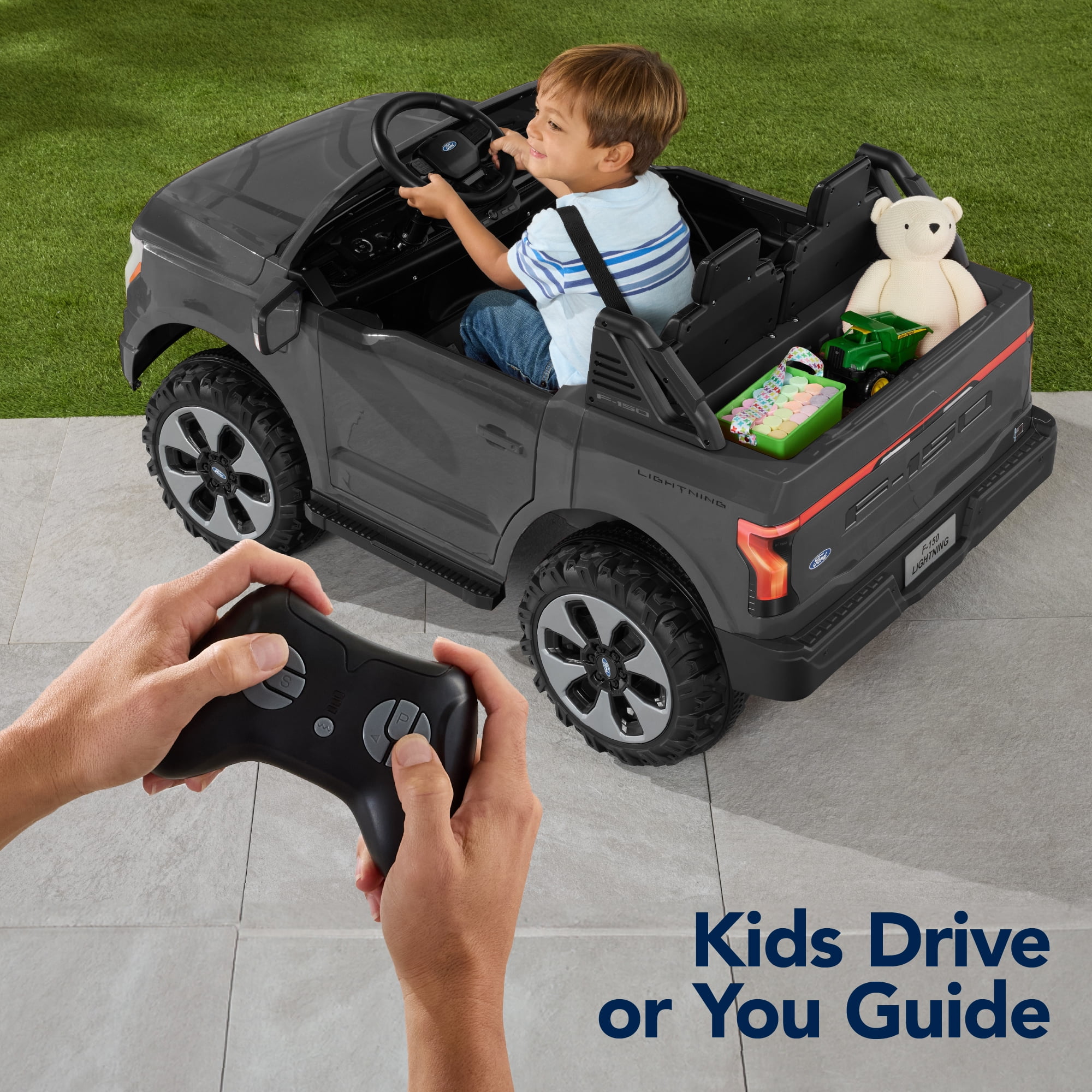 Best Choice Products Kids 24V Ride On Truck Officially Licensed Ford Lightning w/ Remote, LED Lights, 2 Speeds - Gray
