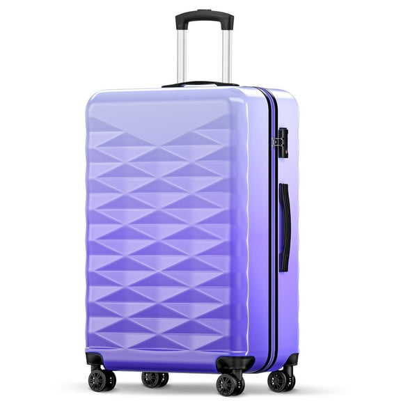 28-inch PC   ABS Large Checked Suitcase with Spinner Wheels and TSA Lock for Travel Trips Business, Purple