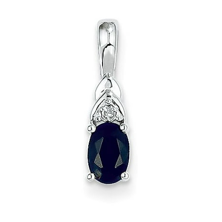 14k White Gold 5x3 Oval Genuine Sapphire Diamond Pendant. Gem Wt- 0.62ct