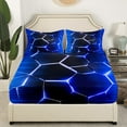 thumbnail image 3 of Erosebridal Abstract Honeycomb Sheet Set Full, Neon Geometric Bedding Sets Full Size, Blue, 4-Piece, 3 of 7