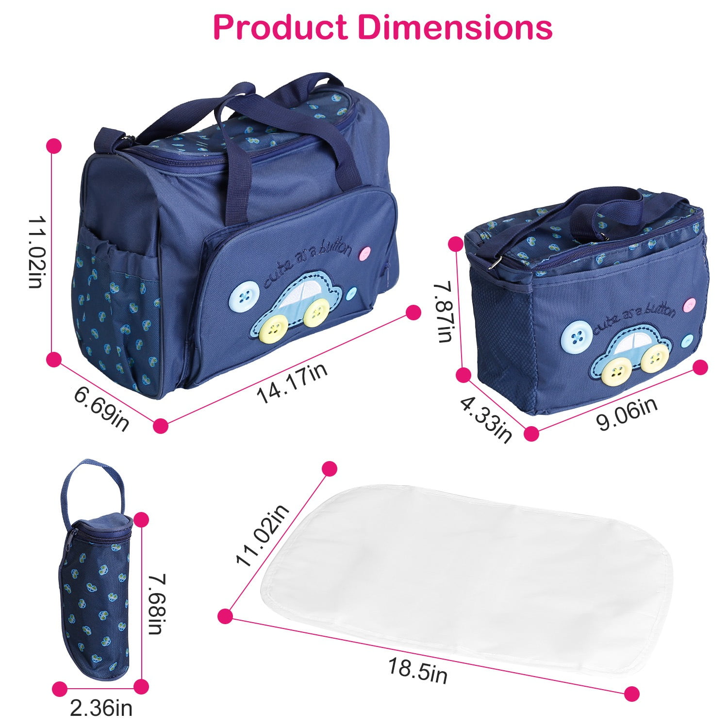 TeqHome 4Pcs Diaper Bag Tote Set with Napping Changing Pad Diaper Mummy Travel Bag Shoulder Bag Light Blue