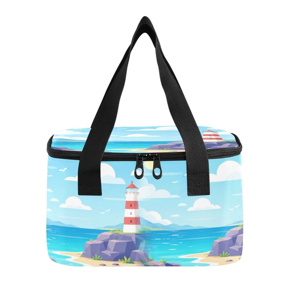 6L Insulated Lunch Bag Square Handheld Cooler Tote Summer Beach Lighthouse Landscape Reusable Thermal Bag with Polyester & Aluminum Lining for Work Picnic Travel
