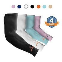 ARMORAY UV Protection Arm Sleeves, Unisex Compression for Sports, 4 Pairs, Pink, Black, White, Aqua