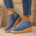 thumbnail image 2 of Platform Wedge Heel Ankle Boots for Women Waterproof PU Leather Casual Non Slip Zipper Fall Winter Booties, 2 of 5