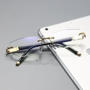 1 Pair Mens Diamond Shape Rimless Blue Light Blocking Reading Glasses Metal Readers +0.75