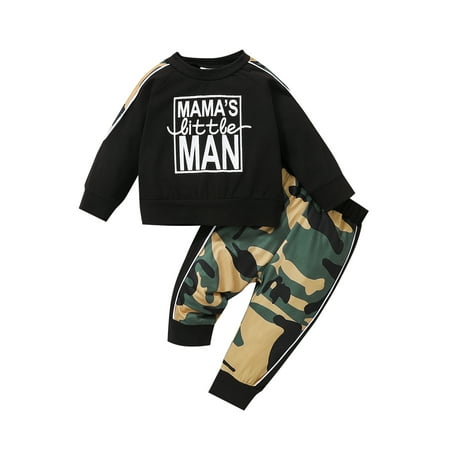 

Meihuida Infant Baby Boys 2Pcs Outfits Letter Print Round Neck Long Sleeve Tops Camouflage Long Pants Set