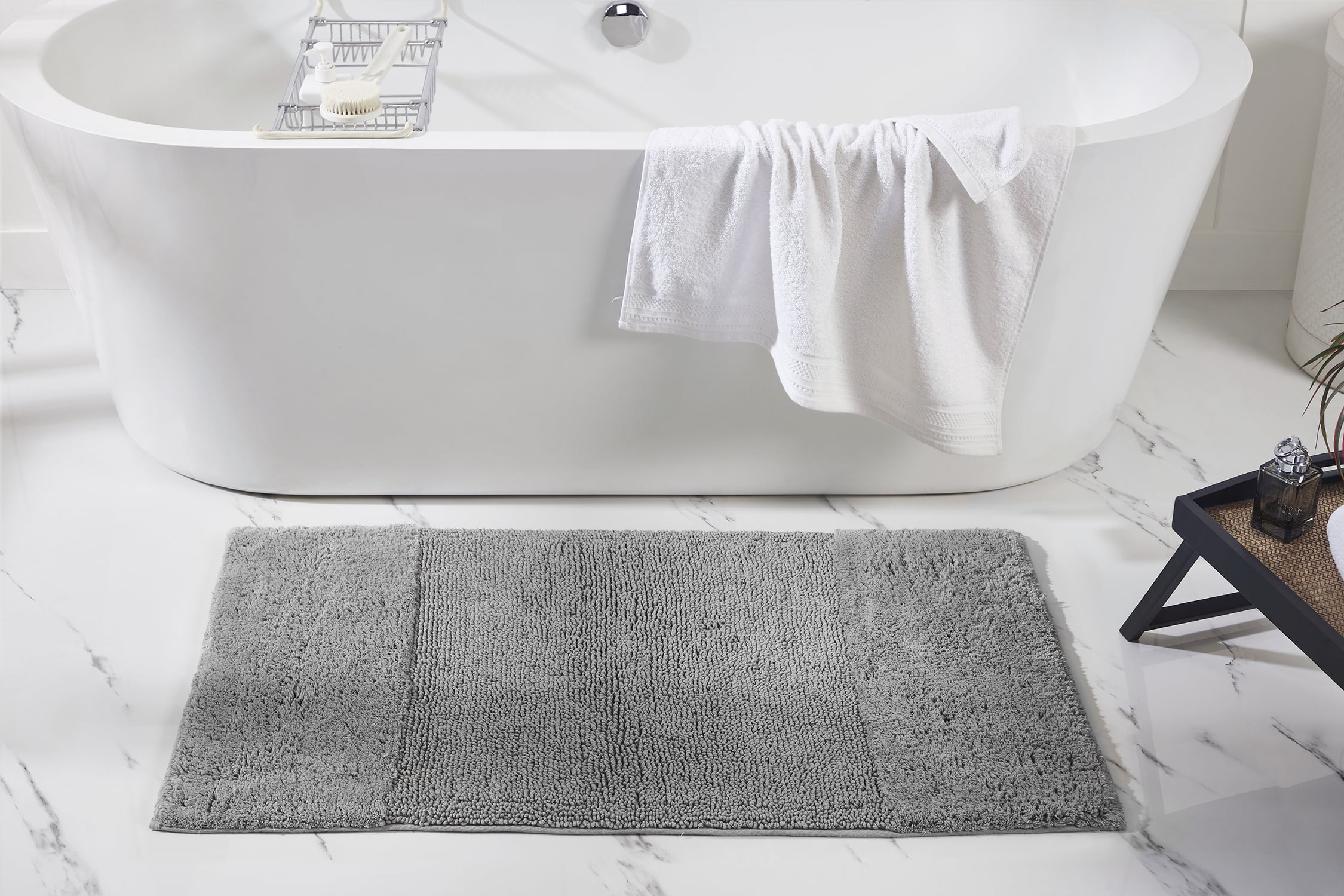 Better Trends 3 Piece Bathroom Rug Set, 100% Cotton, Extra Soft Tufted Bath Mat, Water Absorbent & Non Slip Bath Rug, (Gray) Granada Collection