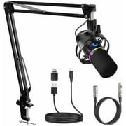 XLR/USB Dynamic Microphone Kit,Podcast Microphone with Boom Arm for Streaming,Gaming with Mute and Noise Cancelling Function,Volume Control,Headphone Jack