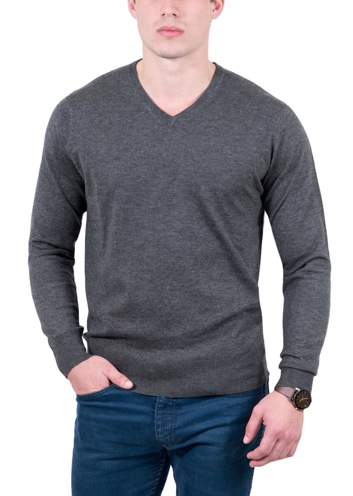 Real Cashmere Grey V-Neck Cashmere Blend Mens Sweater - Walmart.com