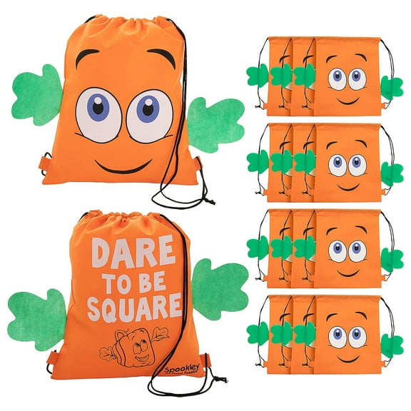 12" x 15" Medium Spookley the Square Pumpkin Nonwoven Drawstring Bags - 12 Pieces