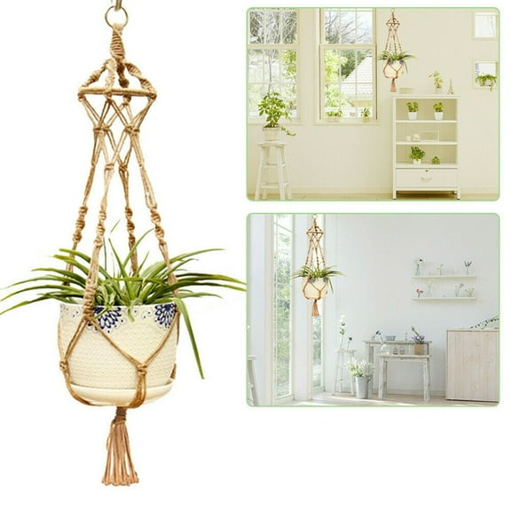 Macrame Plant Hanger Indoor Hanging Planter Basket Hemp Rope Braided Flower Pot Plant Holder, 1 Pack