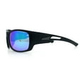 thumbnail image 6 of Mens Matte Classic Rectangular Wrap Around Biker Plastic Sunglasses Black - Teal Mirror, 6 of 7