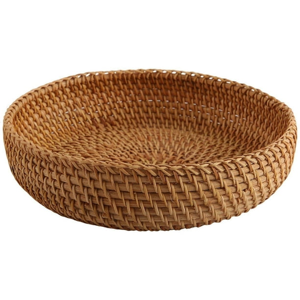 Handmade Autumn Rattan Weaving Round Storage Basket Fruit Dish Rattan Bread Basket for Kitchen Food