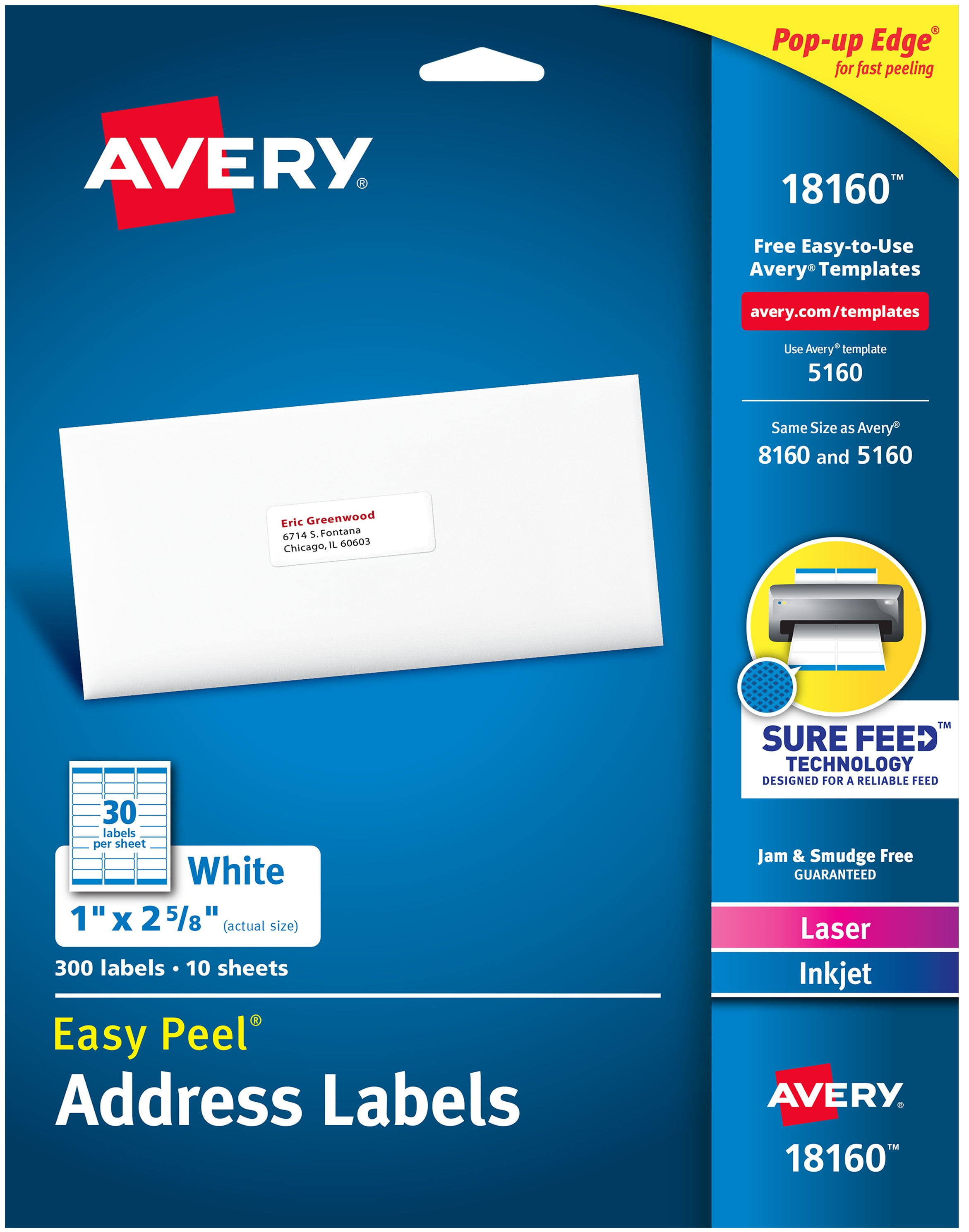 Avery 8160 1 X 2 5/8 inch Easy Peel Inkjet Address Labels 750 Count White for sale online 